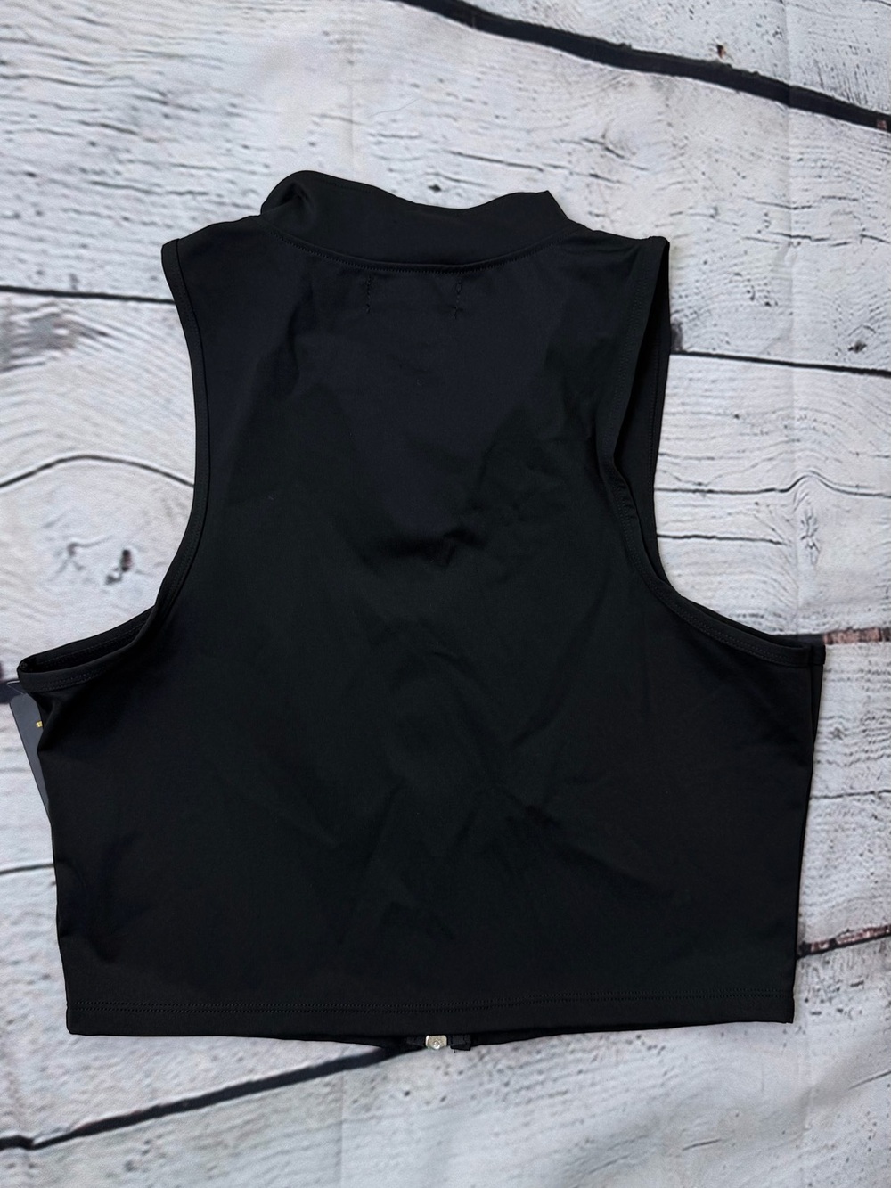 feathers Black Sleeveless Zip Crop Top with High Neck - Picture 2 of 6